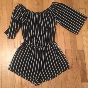 Black and white striped romper